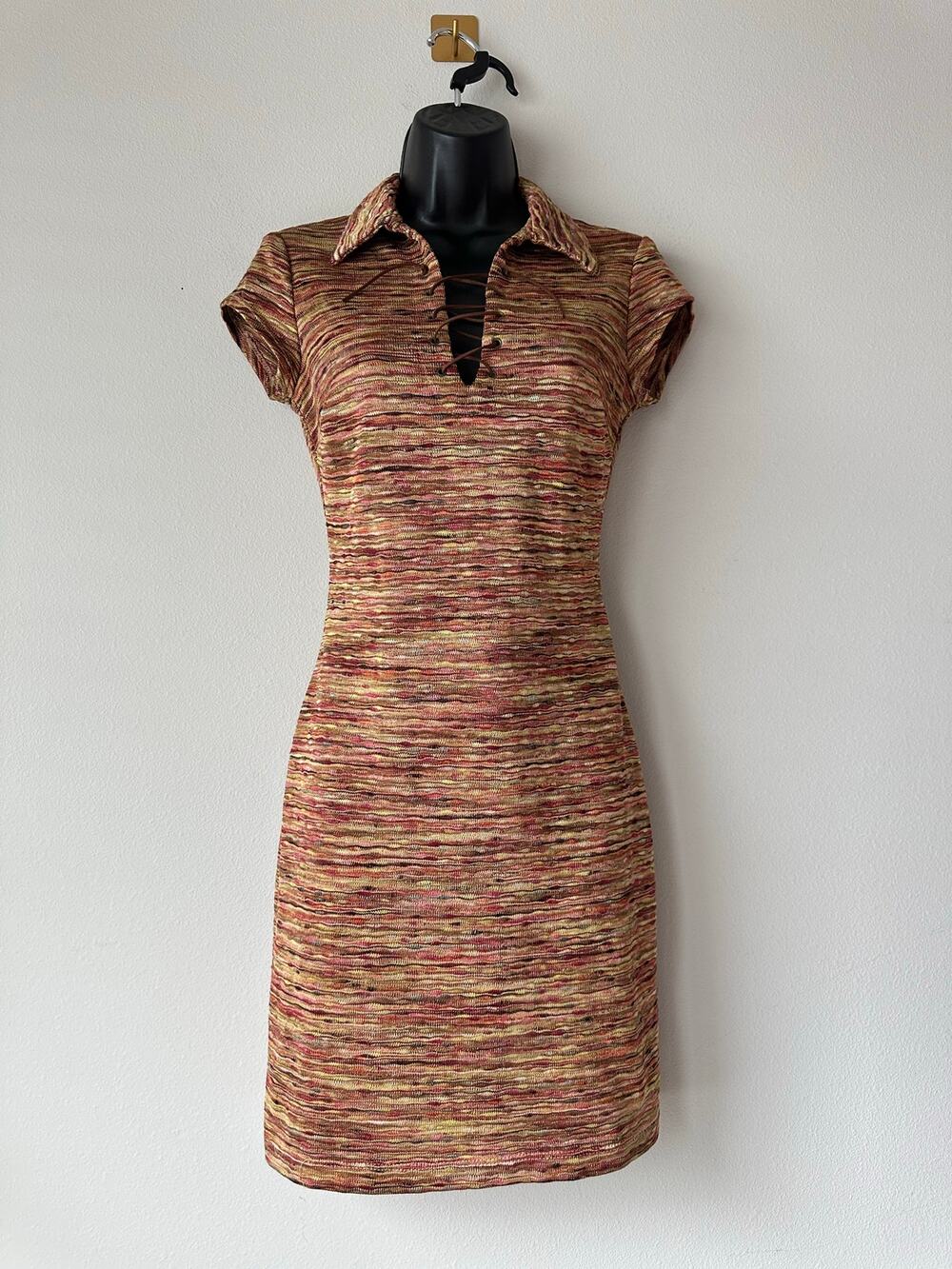 Vintage Y2K Rampage Space Dye Lace Up Knit Mini Dress Size S 2000s Boho style